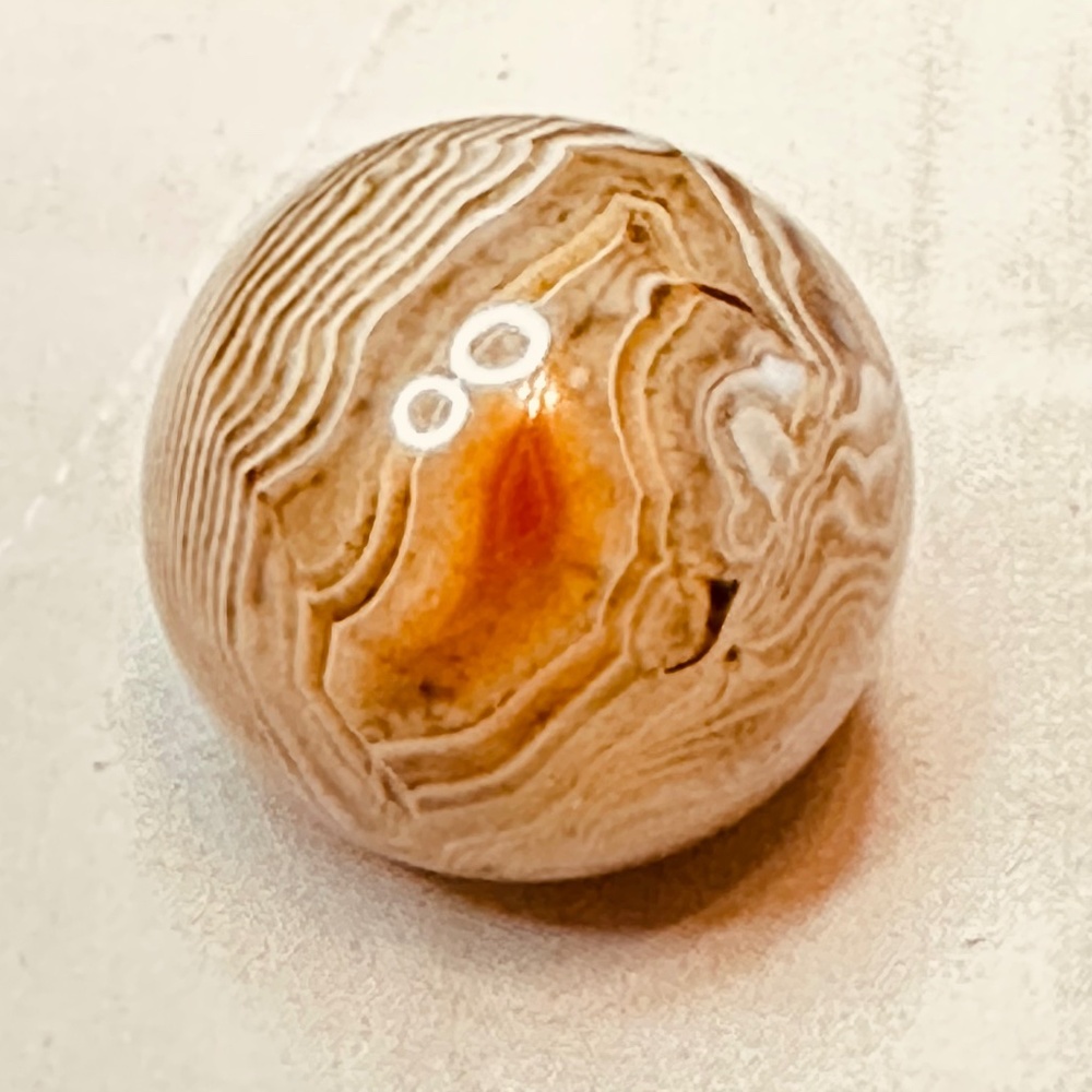 Orange/Tan/Cream/White Banded Agate Sphere & Small Carnelian Eye